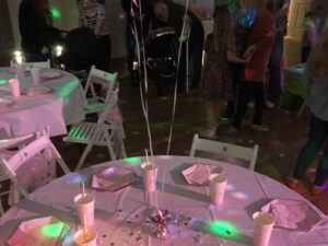 kids birthday party, table set up, disco lights, venue hire
